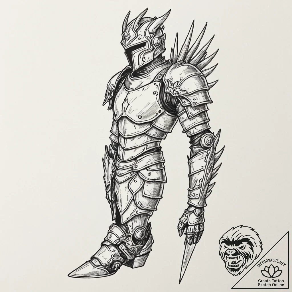 A beautiful, ornate greave (leg armor), with... - tattoo sketch (№1752060052_0, 09.07.2025 11:20) — tattoovalue.net