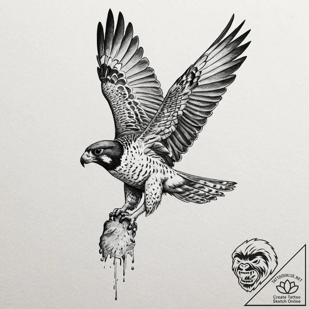 A powerful peregrine falcon, the fastest anim... - tattoo sketch (№1752060131_0, 09.07.2025 11:22) — tattoovalue.net