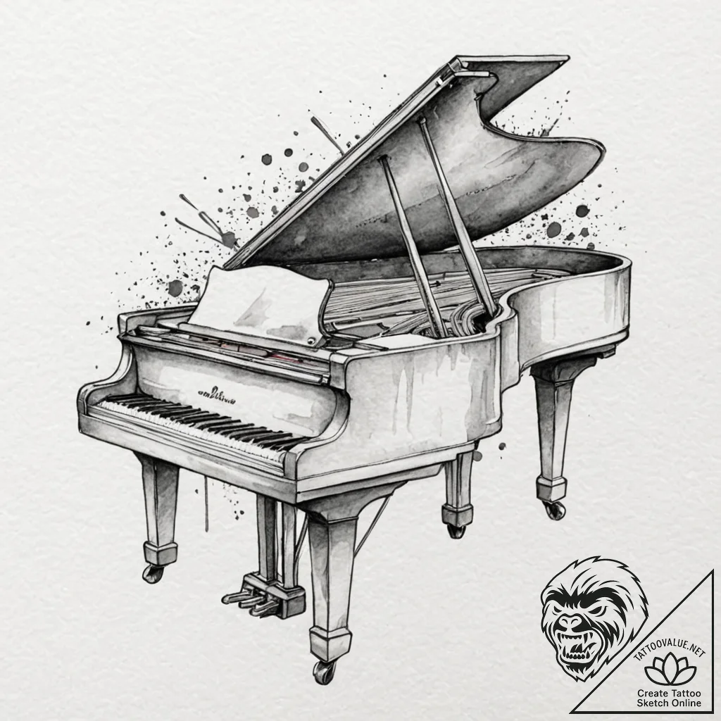 A beautiful, detailed drawing of a grand pian... - tattoo sketch (№1752061099_0, 09.07.2025 11:38) — tattoovalue.net