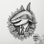 A shark, wearing a sleek, expensive business… – tattoo sketch (№1752061175_0, 09.07.2025 11:39) — tattoovalue.net