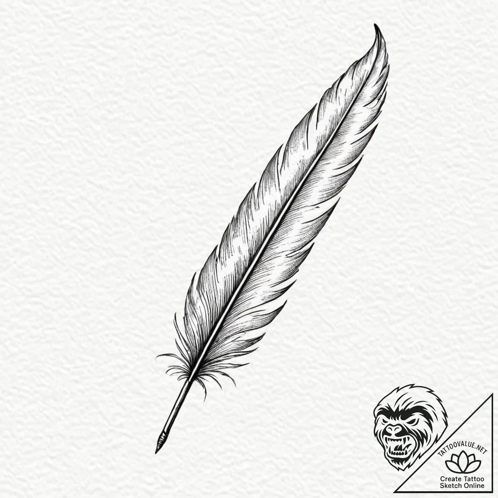 A single, perfect feather, turning into a qui... - tattoo sketch (№1752061800_0, 09.07.2025 11:50) — tattoovalue.net