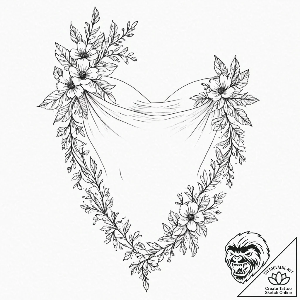 A beautiful, delicate floral pattern, peeking... - tattoo sketch (№1752061878_0, 09.07.2025 11:51) — tattoovalue.net