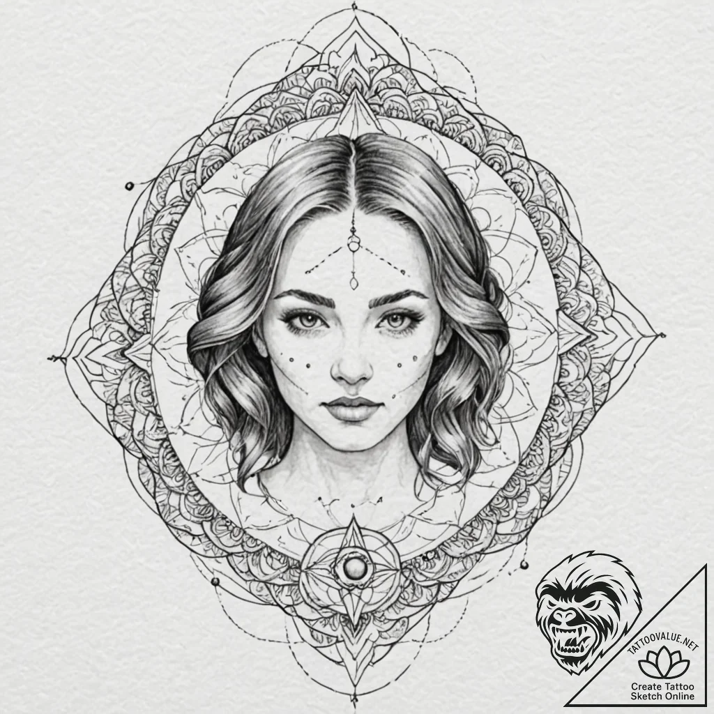 A woman's portrait, her freckles are tiny, su... - tattoo sketch (№1752062595_0, 09.07.2025 12:03) — tattoovalue.net