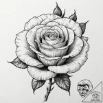 A beautiful, blooming rose, with a single, pe… – tattoo sketch (№1752062676_0, 09.07.2025 12:04) — tattoovalue.net
