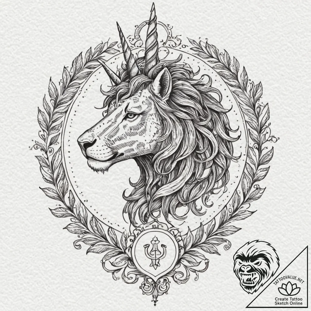 A beautiful, ornate coat of arms with a lion... - tattoo sketch (№1752062756_0, 09.07.2025 12:05) — tattoovalue.net
