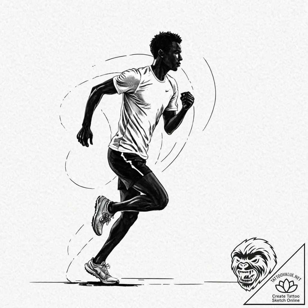 A marathon runner's silhouette, crossing a fi... - tattoo sketch (№1752062916_0, 09.07.2025 12:08) — tattoovalue.net