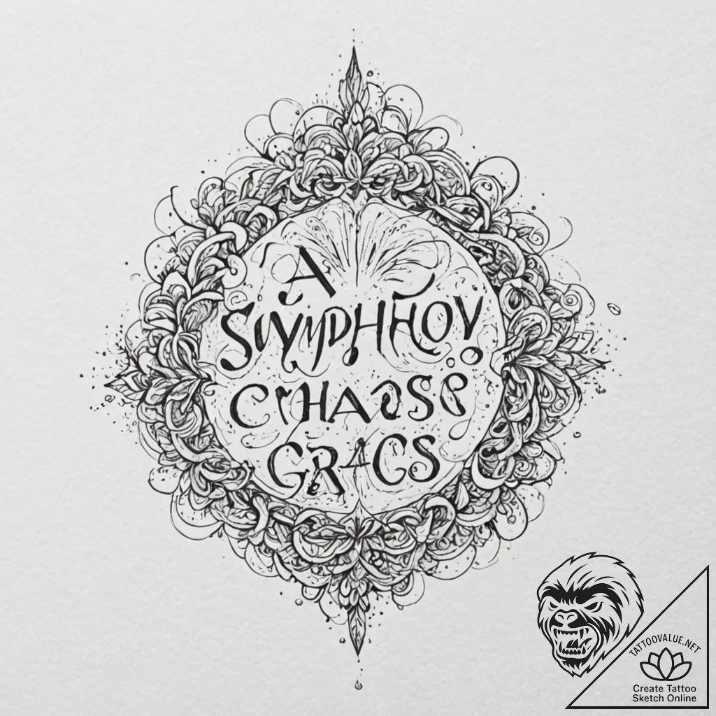 A phrase "a symphony of chaos and grace" - tattoo sketch (№1752063449_0, 09.07.2025 12:17) — tattoovalue.net