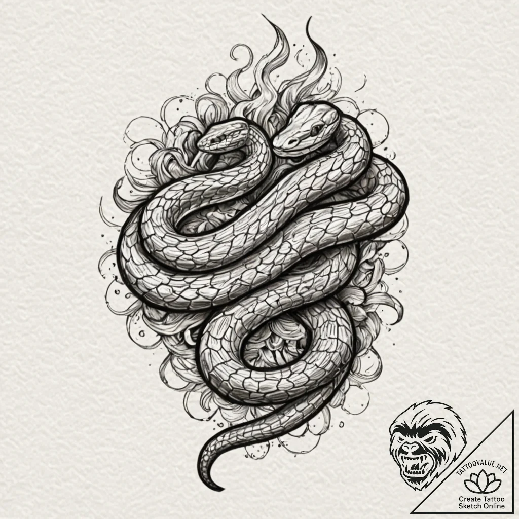 A snake, its body is made of swirling smoke,... - tattoo sketch (№1752063686_0, 09.07.2025 12:21) — tattoovalue.net