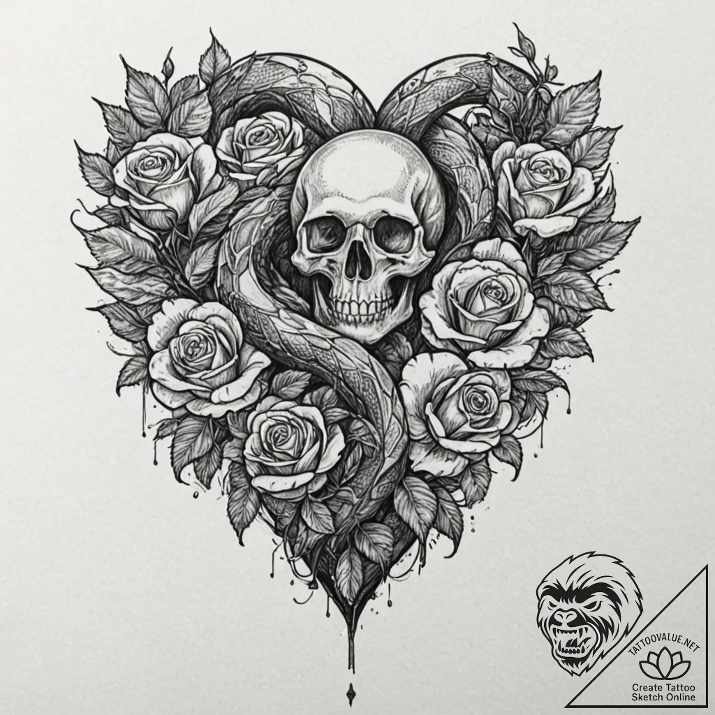 A snake, its body forming a heart shape, but... - tattoo sketch (№1752063766_0, 09.07.2025 12:22) — tattoovalue.net