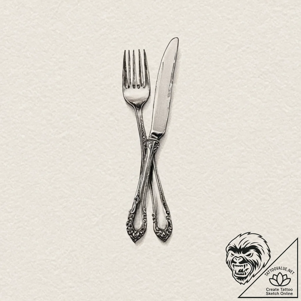 A single, perfect, polished silver cutlery pi... - tattoo sketch (№1752063849_0, 09.07.2025 12:24) — tattoovalue.net