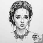 A woman whose tears are tiny, perfect gears – tattoo sketch (№1752064268_0, 09.07.2025 12:31) — tattoovalue.net