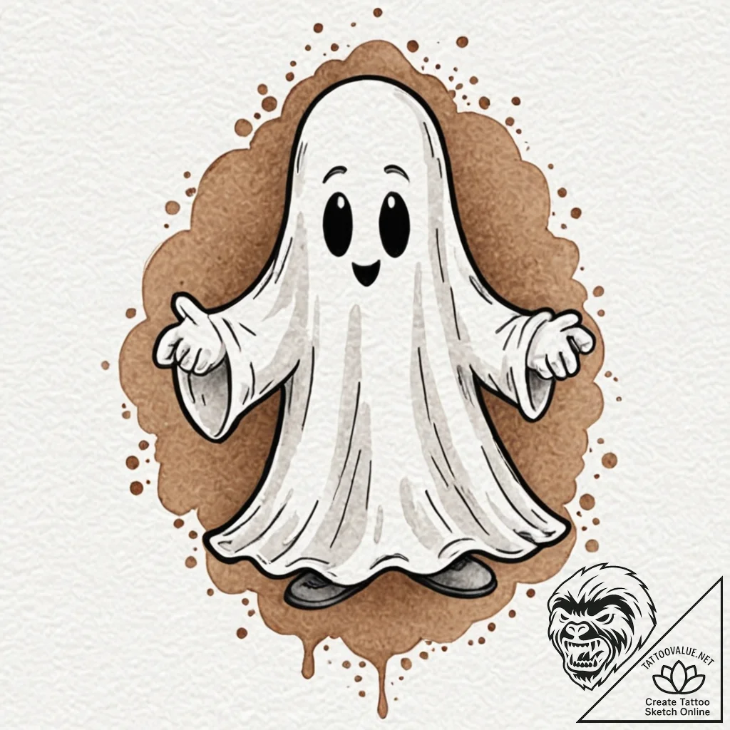 A cartoon ghost with empty pockets turned ins... - tattoo sketch (№1752064690_0, 09.07.2025 12:38) — tattoovalue.net