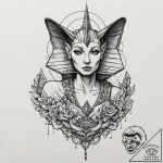 A beautiful, but fierce sphinx, asking a dead… – tattoo sketch (№1752065238_0, 09.07.2025 12:47) — tattoovalue.net
