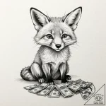 A fox, with a sly grin, counting money – tattoo sketch (№1752065476_0, 09.07.2025 12:51) — tattoovalue.net
