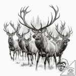 A powerful migratory herd of caribou, moving… – tattoo sketch (№1752065634_0, 09.07.2025 12:53) — tattoovalue.net