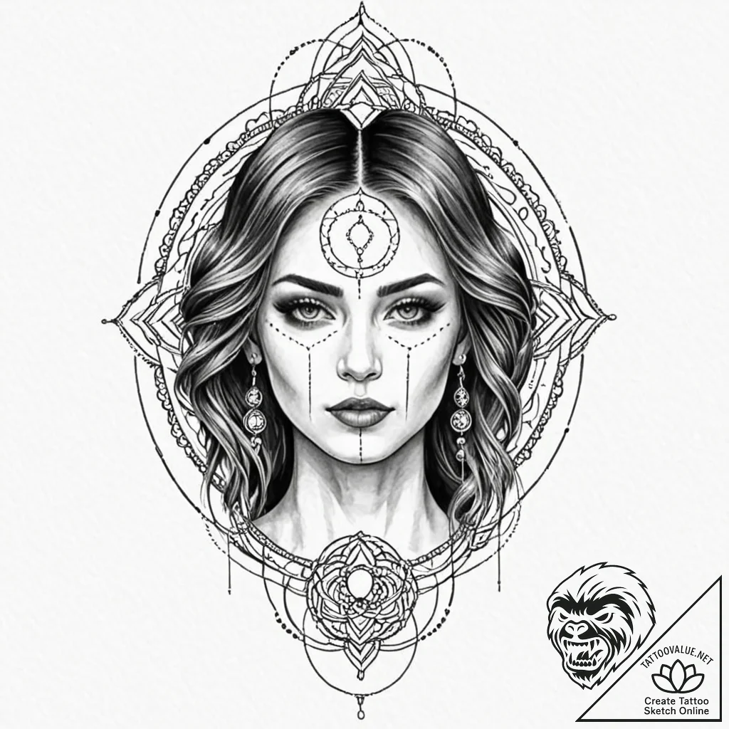 A beautiful, realistic woman's portrait, with... - tattoo sketch (№1752065712_0, 09.07.2025 12:55) — tattoovalue.net