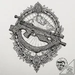 A beautiful, ornate crossbow, loaded and aime… – tattoo sketch (№1752065791_0, 09.07.2025 12:56) — tattoovalue.net