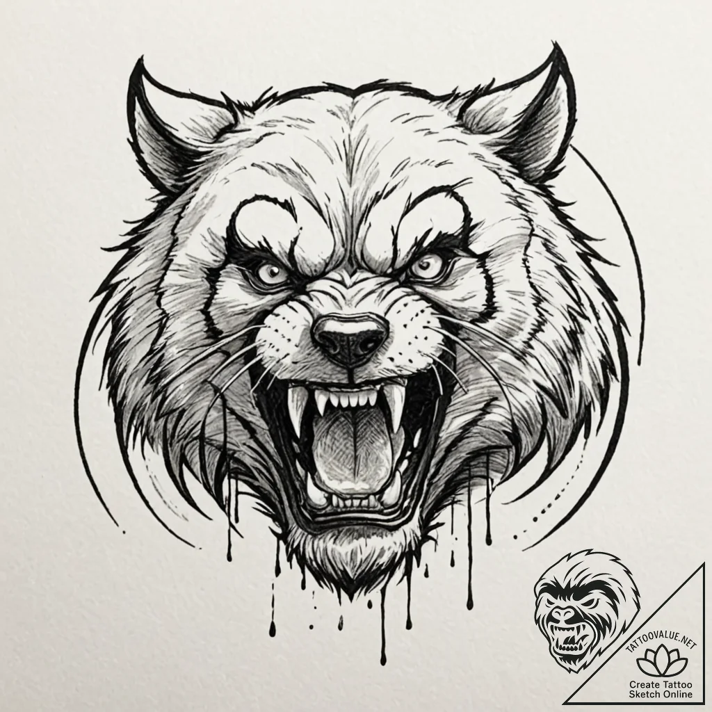 A snarling wolverine, its fur bristling, claw... - tattoo sketch (№1752065950_0, 09.07.2025 12:59) — tattoovalue.net