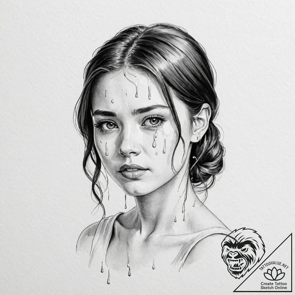 A girl whose tears are drops of honey - tattoo sketch (№1752066116_0, 09.07.2025 13:01) — tattoovalue.net