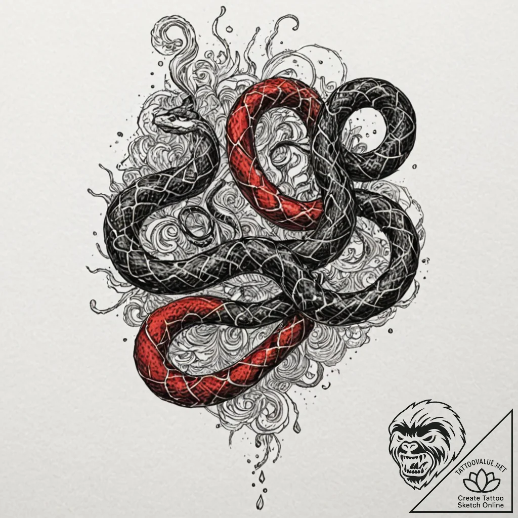 A snake, its body is made of swirling smoke,... - tattoo sketch (№1752066282_0, 09.07.2025 13:04) — tattoovalue.net