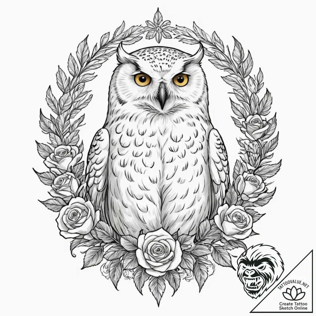 A majestic snowy owl, its feathers are soft w... - tattoo sketch (№1752066449_0, 09.07.2025 13:07) — tattoovalue.net