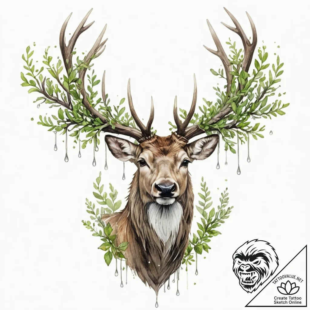 A majestic stag, its antlers are bare branche... - tattoo sketch (№1752066533_0, 09.07.2025 13:08) — tattoovalue.net