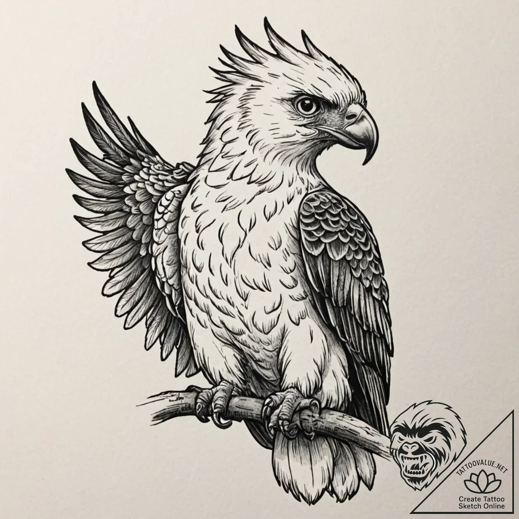 A beautiful, but deadly harpy eagle, a powerf... - tattoo sketch (№1752066616_0, 09.07.2025 13:10) — tattoovalue.net