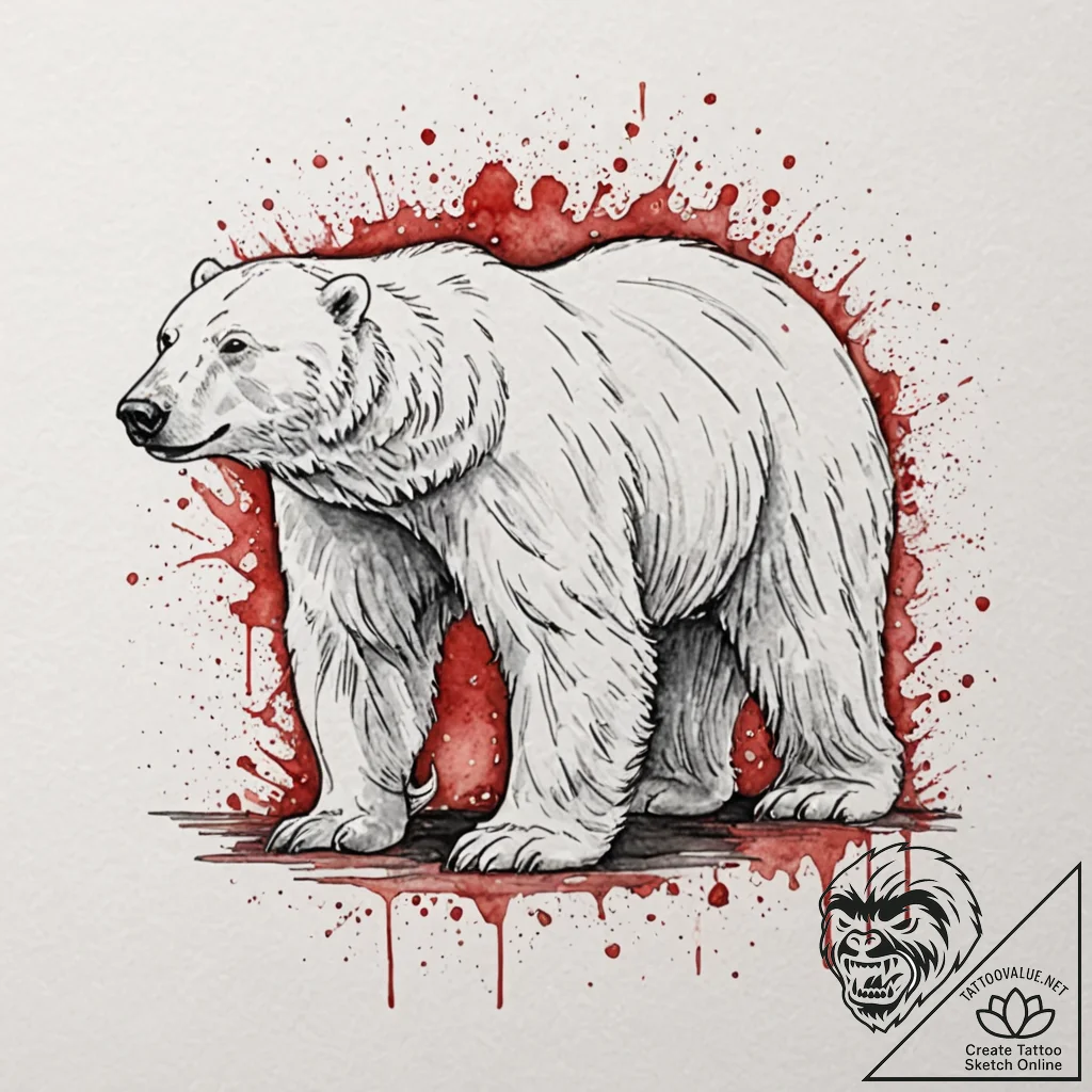 A powerful polar bear, its fur is a blizzard... - tattoo sketch (№1752066701_0, 09.07.2025 13:11) — tattoovalue.net