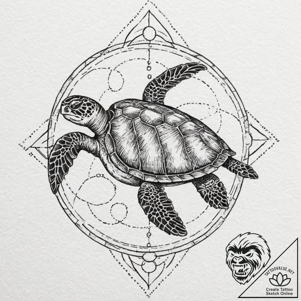 A beautiful, but determined sea turtle, swimm... - tattoo sketch (№1752067118_0, 09.07.2025 13:18) — tattoovalue.net