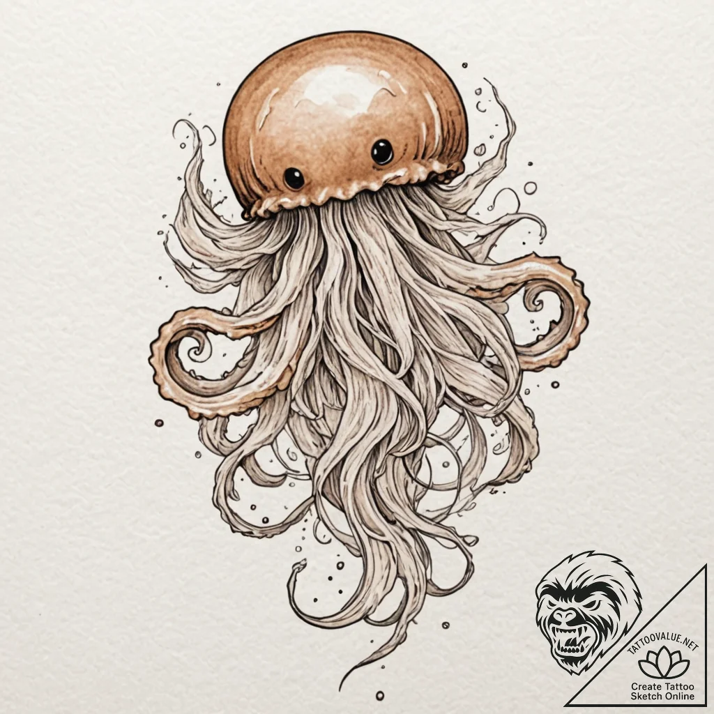 A jellyfish, its tentacles are soft, flowing... - tattoo sketch (№1752067201_0, 09.07.2025 13:20) — tattoovalue.net