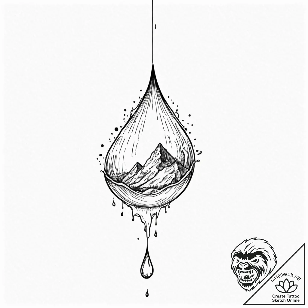 A realistic drop of black ink, suspended as i... - tattoo sketch (№1752067285_0, 09.07.2025 13:21) — tattoovalue.net