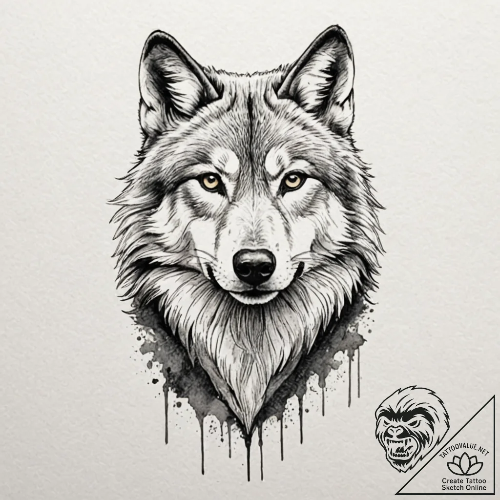 A beautiful, realistic wolf, its fur is made... - tattoo sketch (№1752067369_0, 09.07.2025 13:22) — tattoovalue.net