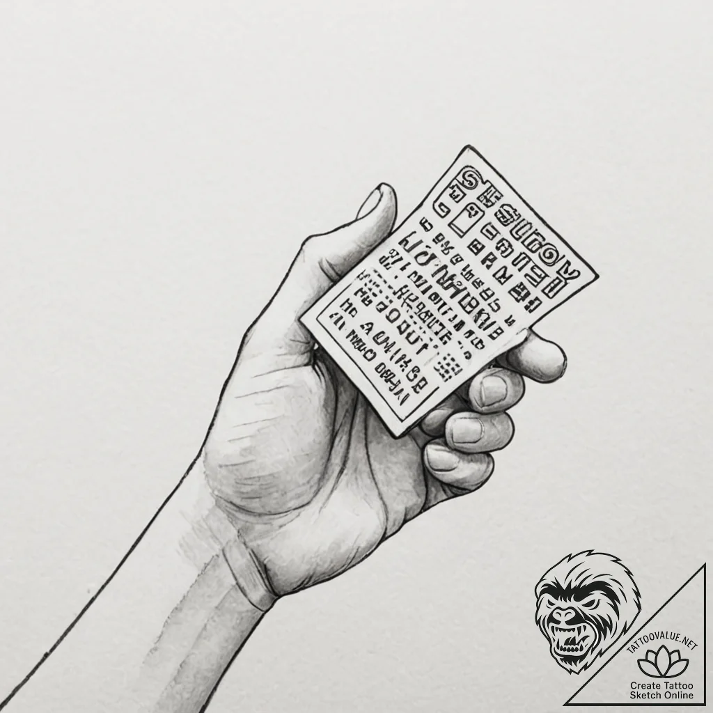 A drawing of a hand holding a losing lottery... - tattoo sketch (№1752067536_0, 09.07.2025 13:25) — tattoovalue.net