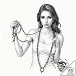 A woman holding a broken chain, symbolizing f… – tattoo sketch (№1752067956_0, 09.07.2025 13:32) — tattoovalue.net
