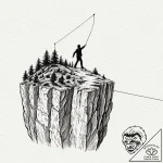 A human silhouette, walking a tightrope betwe… – tattoo sketch (№1752068039_0, 09.07.2025 13:33) — tattoovalue.net
