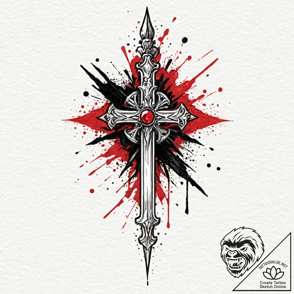 A dagger, piercing through abstract, black, s... - tattoo sketch (№1752068124_0, 09.07.2025 13:35) — tattoovalue.net