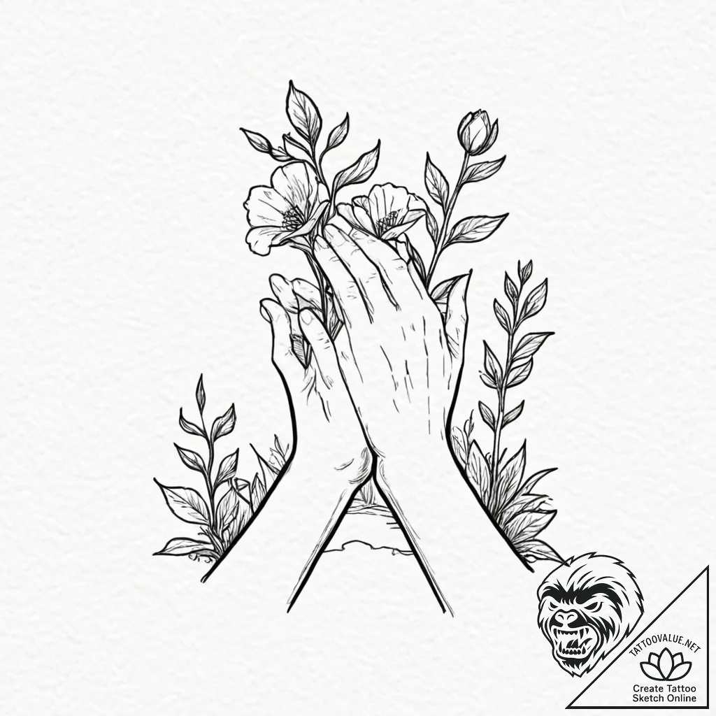 A human hand, planting a flower on a grave - tattoo sketch (№1752068524_0, 09.07.2025 13:42) — tattoovalue.net