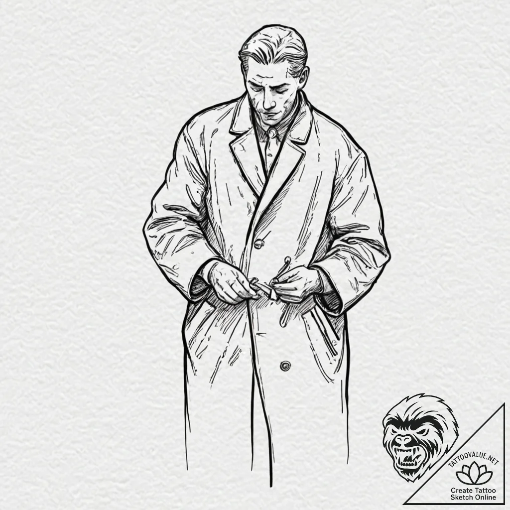 A person, giving their own coat to someone wh... - tattoo sketch (№1752068838_0, 09.07.2025 13:47) — tattoovalue.net