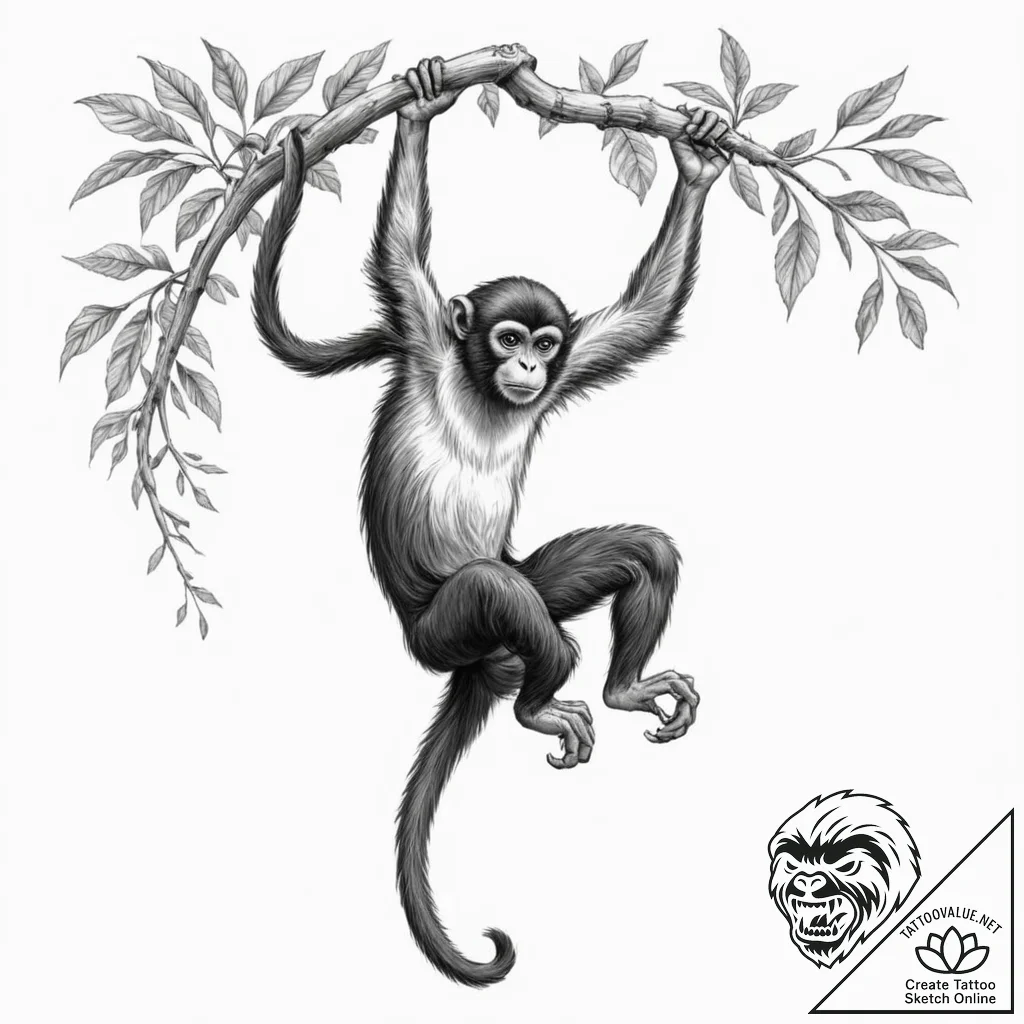 A beautiful, but determined spider monkey, sw... - tattoo sketch (№1752069081_0, 09.07.2025 13:51) — tattoovalue.net