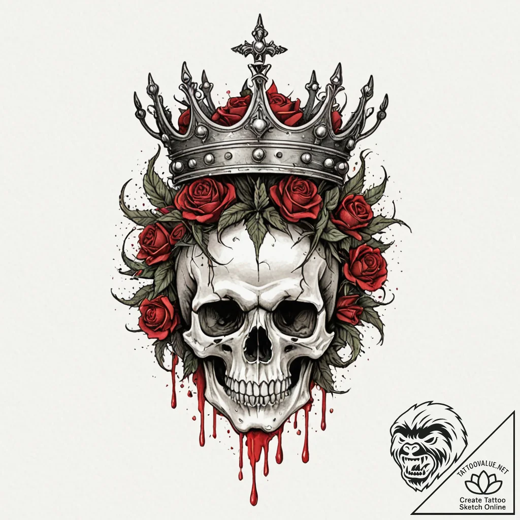 A skull, with a beautiful, ornate crown of th... - tattoo sketch (№1752069163_0, 09.07.2025 13:52) — tattoovalue.net