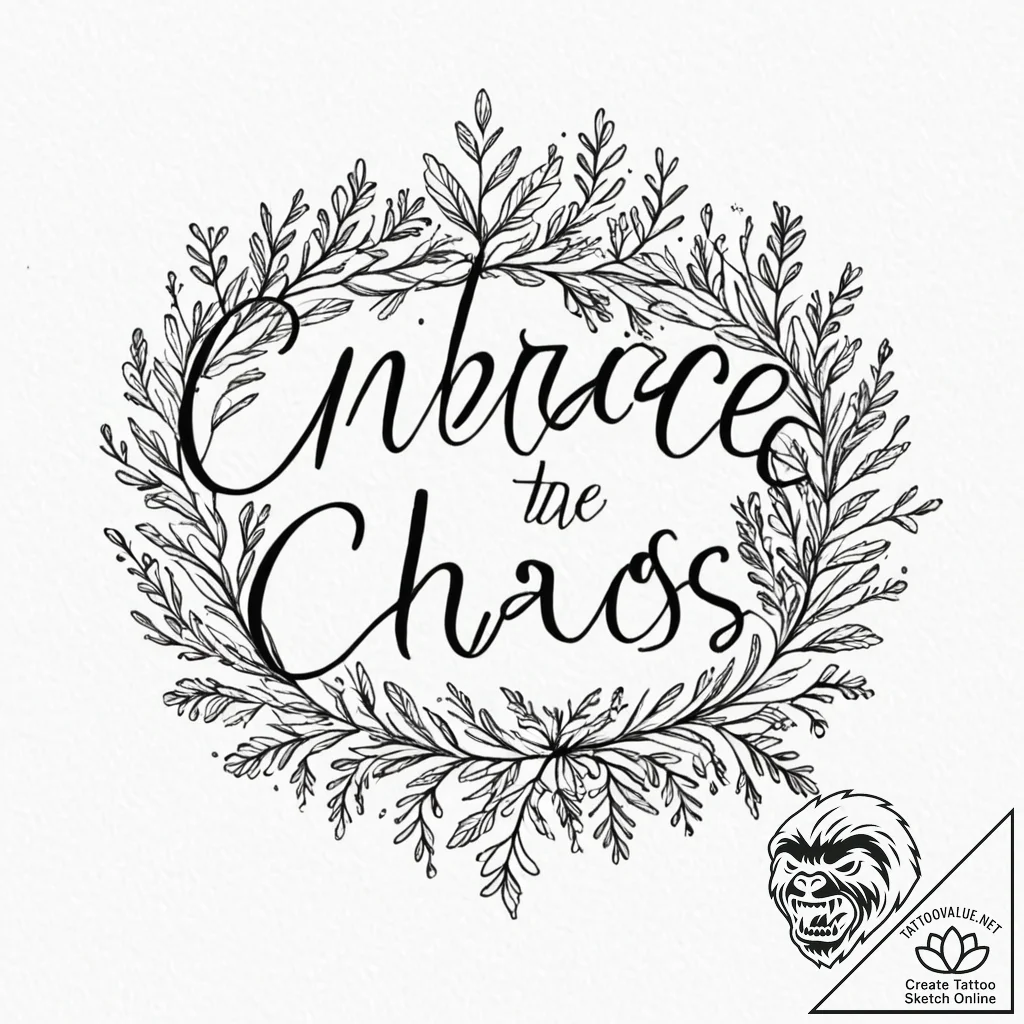 A phrase like "embrace the chaos" in a beauti... - tattoo sketch (№1752069746_0, 09.07.2025 14:02) — tattoovalue.net