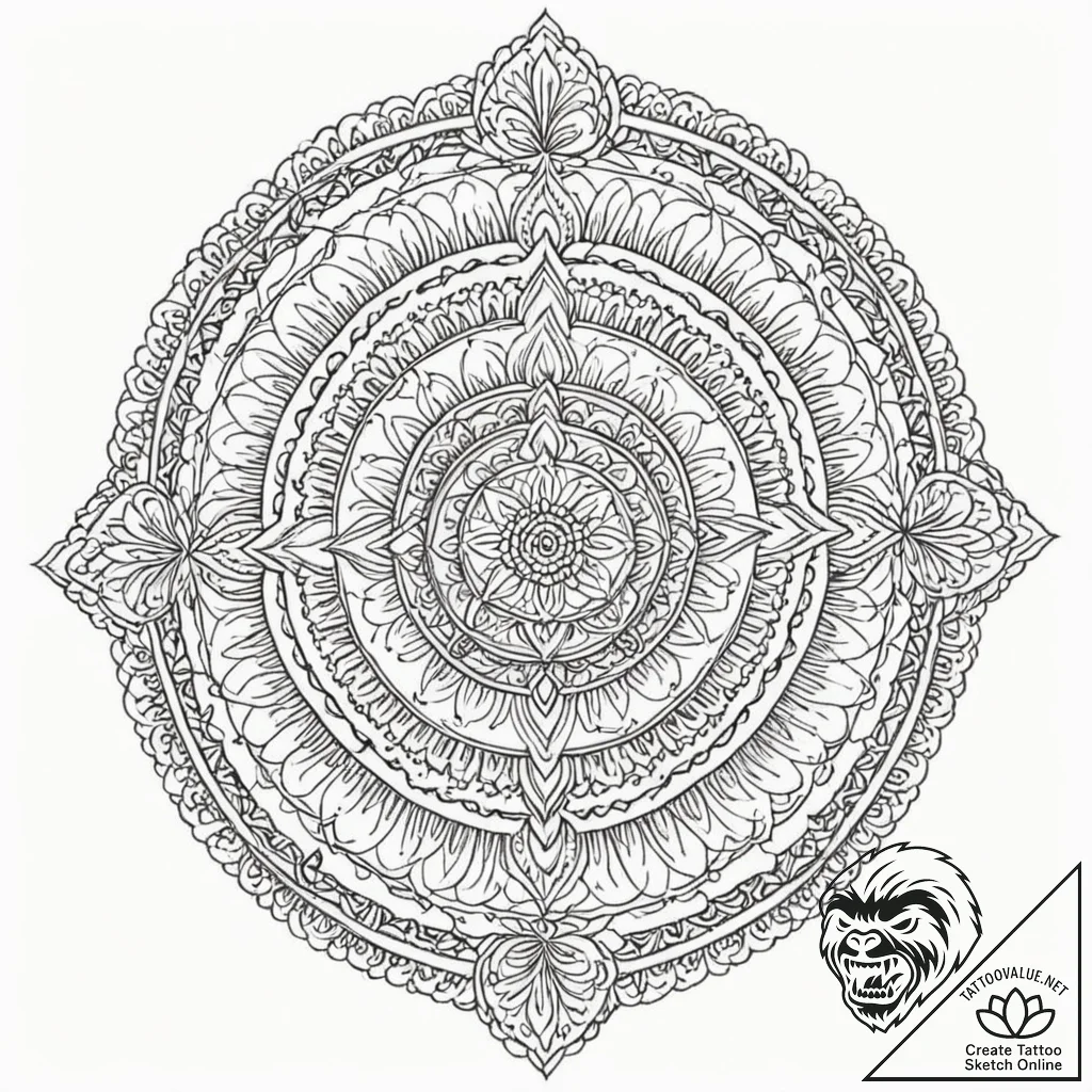 A beautiful, complex mandala, symbolizing uni... - tattoo sketch (№1752070247_0, 09.07.2025 14:10) — tattoovalue.net