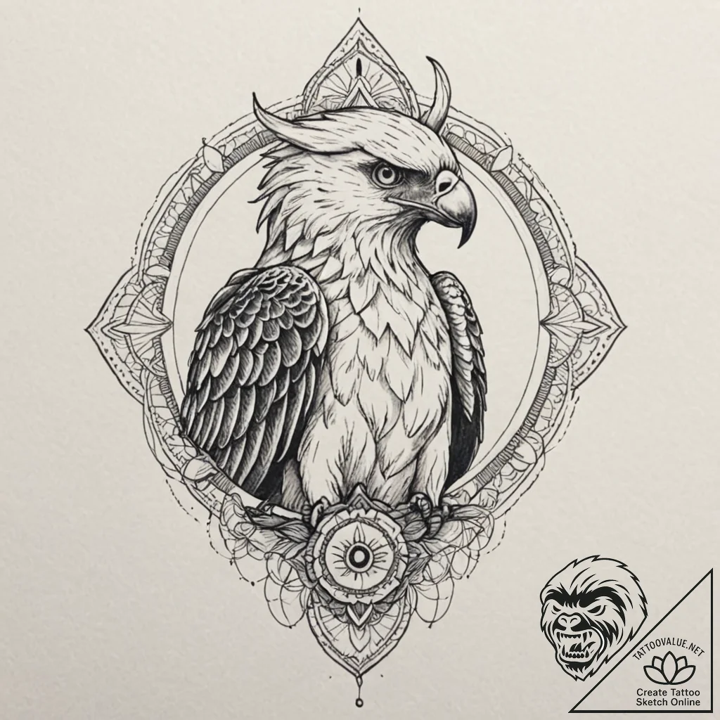 A beautiful, but deadly harpy eagle, a powerf... - tattoo sketch (№1752073708_0, 09.07.2025 15:08) — tattoovalue.net
