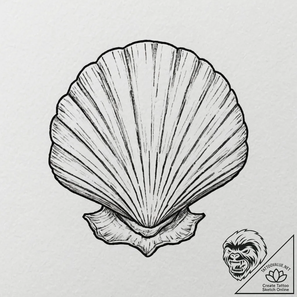 A single, perfect, polished seashell from an... - tattoo sketch (№1752073878_0, 09.07.2025 15:11) — tattoovalue.net