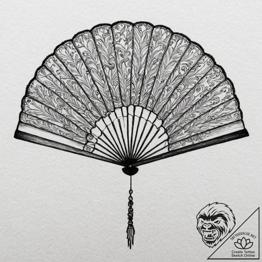 A beautiful, ornate fan, partially open, conc... - tattoo sketch (№1752074668_0, 09.07.2025 15:24) — tattoovalue.net