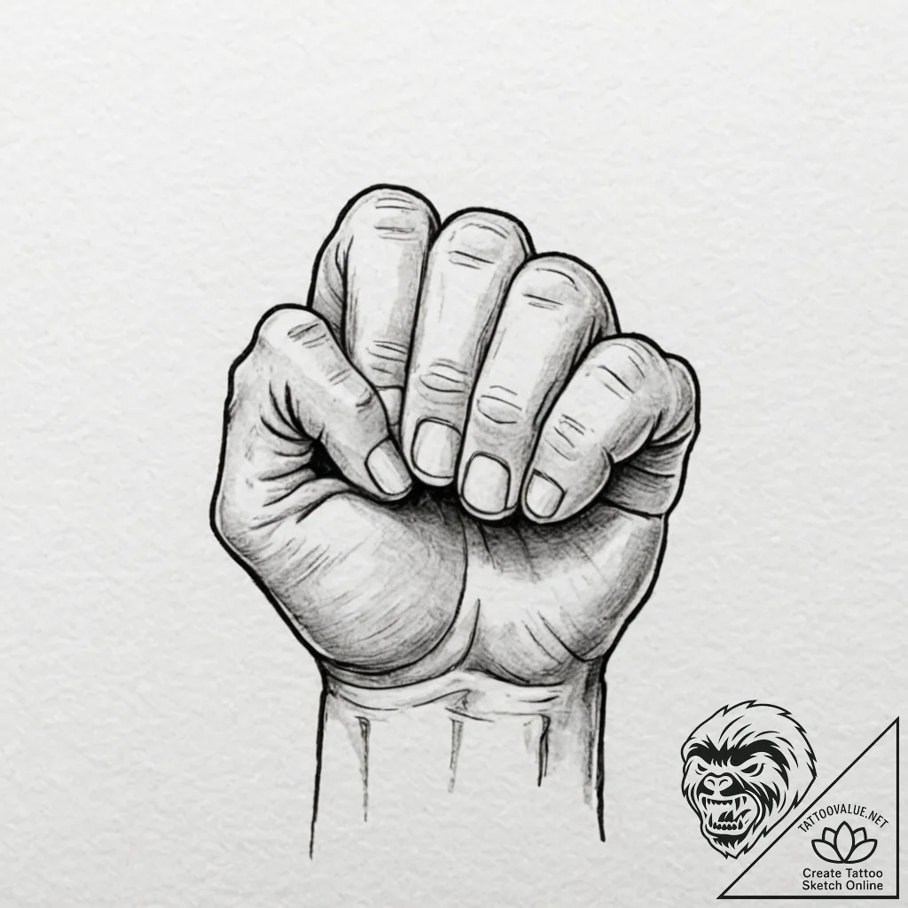 A human hand, making a fist, with a single wo... - tattoo sketch (№1752074751_0, 09.07.2025 15:25) — tattoovalue.net