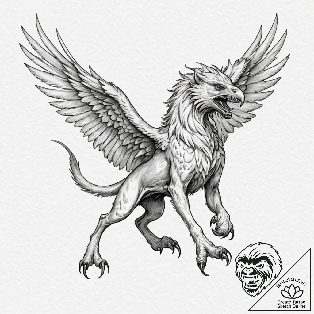 A beautiful, but fierce griffin, its talons s... - tattoo sketch (№1752074836_0, 09.07.2025 15:27) — tattoovalue.net