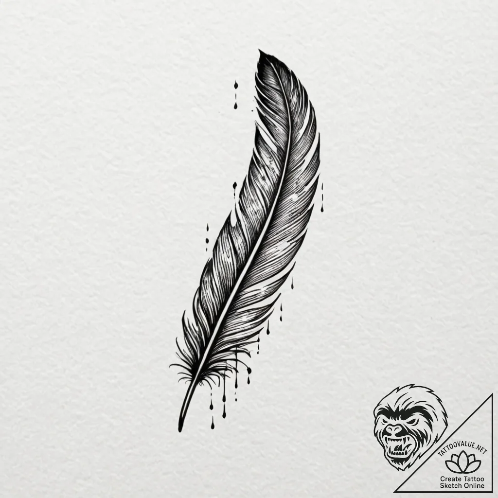 A beautiful, realistic feather, but it is hea... - tattoo sketch (№1752074918_0, 09.07.2025 15:28) — tattoovalue.net