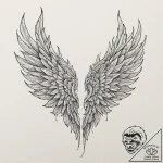 A pair of wings, one of fire, one of ice, pai… – tattoo sketch (№1752075168_0, 09.07.2025 15:32) — tattoovalue.net