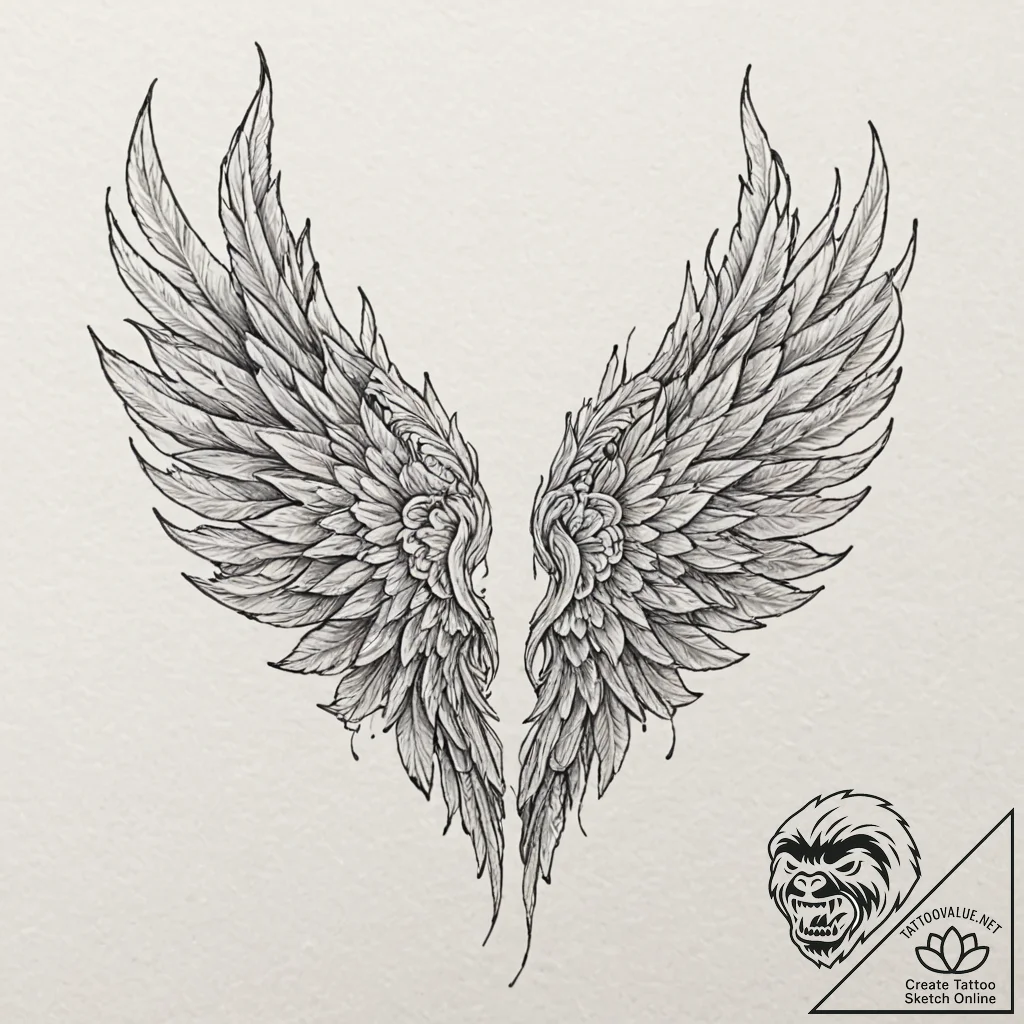 A pair of wings, one of fire, one of ice, pai... - tattoo sketch (№1752075168_0, 09.07.2025 15:32) — tattoovalue.net